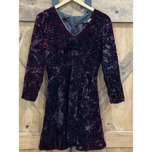 Rampage Vintage Crushed Velvet  Maroon Y2K Witchy Long Sleeve Mini Dress Sz 7